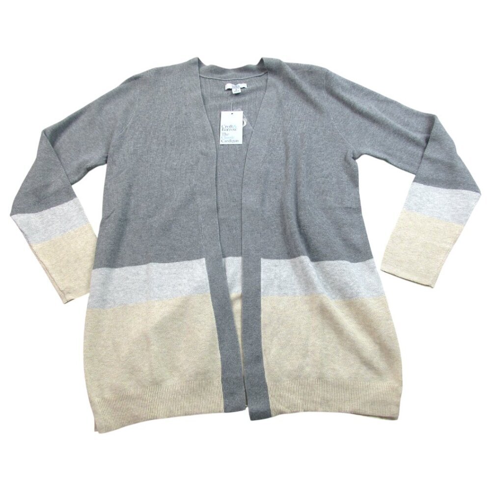 Croft & Barrow Cardigan Sweater Womens Medium Gray Ivory Classic‎ Fit Open Front